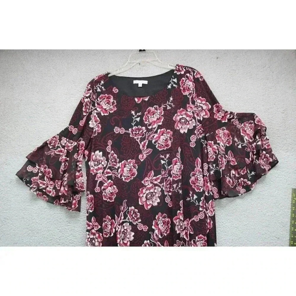 Sandra Darren Tiered Bell Sleeves Floral Dress-Size XL - Picture 2 of 8